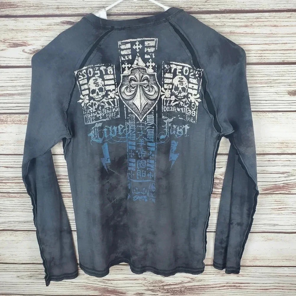 Affliction Live Fast Mens Large Gray Long Sleeve Shirt Top - Picture 4 of 8